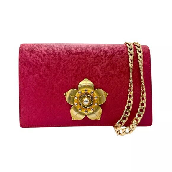 PRADA Chain Shoulder Bag Red Leather/Goldtone - Picture 1 of 14